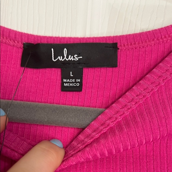 Lulu's Vibrant Pink Ribbed Short Sleeve Top - Picture 2 of 5